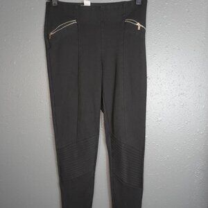 H&M Womens Black Stretch Ponte Skinny Zipper Fake Pocket Moto Leggings Size 6
